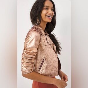 Brisa Metallic Cropped Faux Leather Moto Jacket
